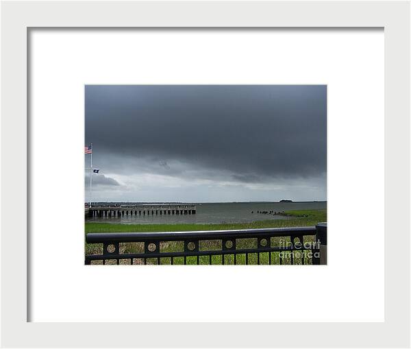 Stormy Sky Over Coastal Pier - Framed Print