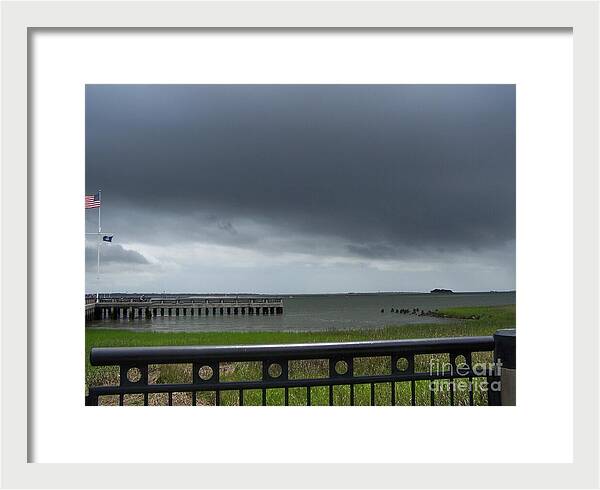 Stormy Sky Over Coastal Pier - Framed Print