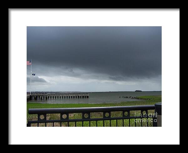 Stormy Sky Over Coastal Pier - Framed Print