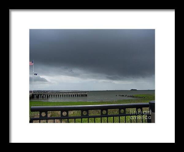 Stormy Sky Over Coastal Pier - Framed Print