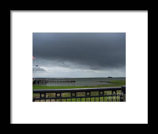 Stormy Sky Over Coastal Pier - Framed Print