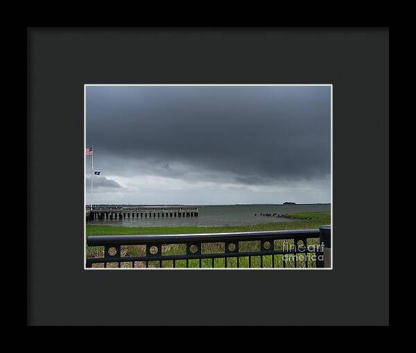 Stormy Sky Over Coastal Pier - Framed Print