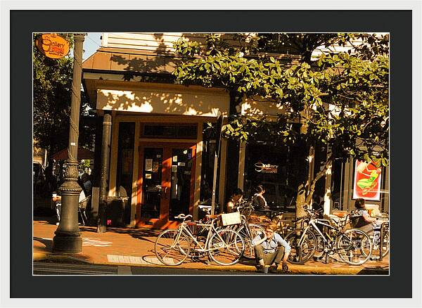 Sunny Afternoon at a Bike Cafe - Framed Print