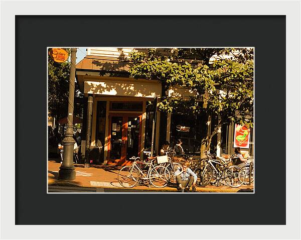 Sunny Afternoon at a Bike Cafe - Framed Print