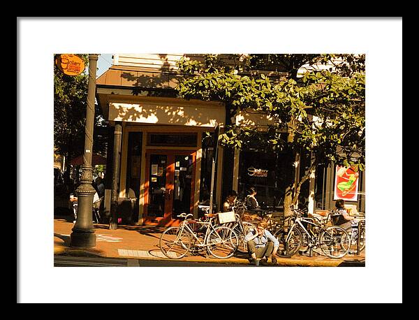 Sunny Afternoon at a Bike Cafe - Framed Print