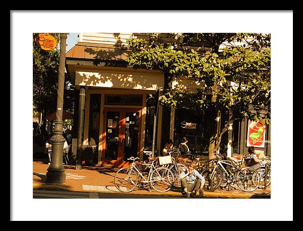 Sunny Afternoon at a Bike Cafe - Framed Print
