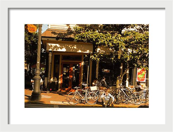 Sunny Afternoon at a Bike Cafe - Framed Print