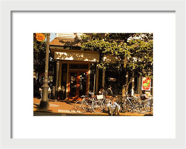 Sunny Afternoon at a Bike Cafe - Framed Print