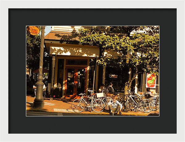 Sunny Afternoon at a Bike Cafe - Framed Print