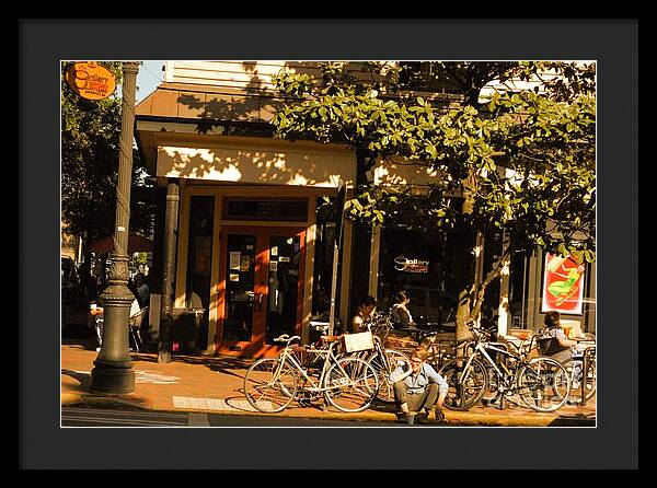 Sunny Afternoon at a Bike Cafe - Framed Print