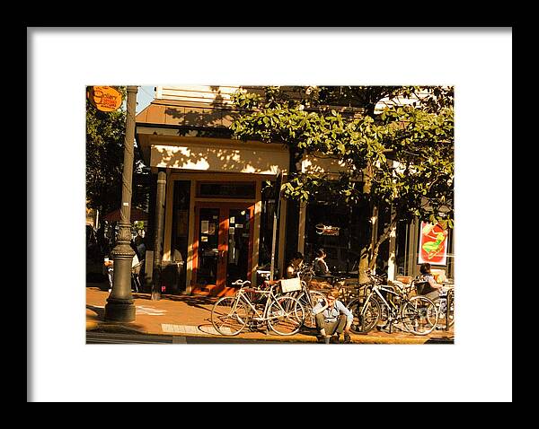Sunny Afternoon at a Bike Cafe - Framed Print