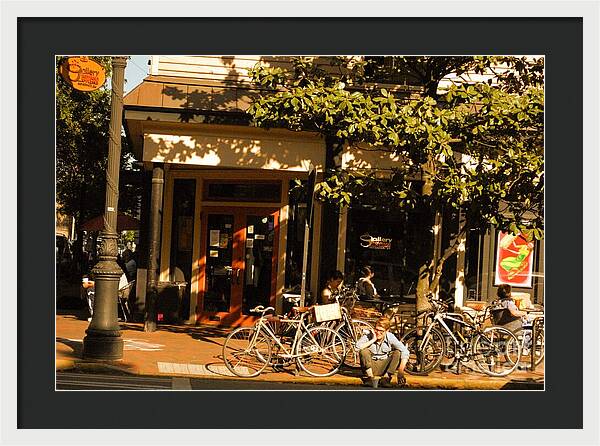 Sunny Afternoon at a Bike Cafe - Framed Print