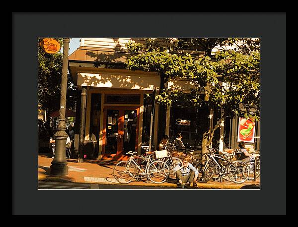 Sunny Afternoon at a Bike Cafe - Framed Print