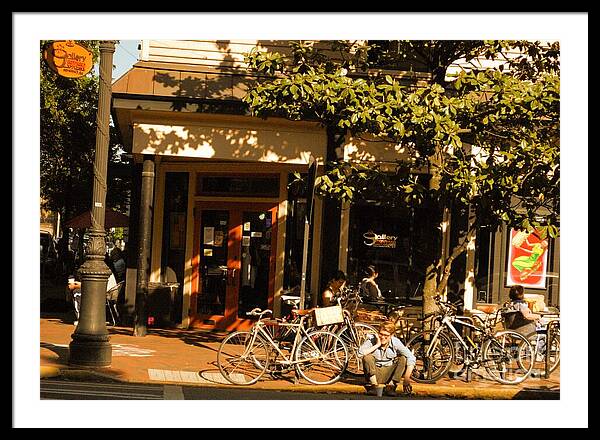 Sunny Afternoon at a Bike Cafe - Framed Print