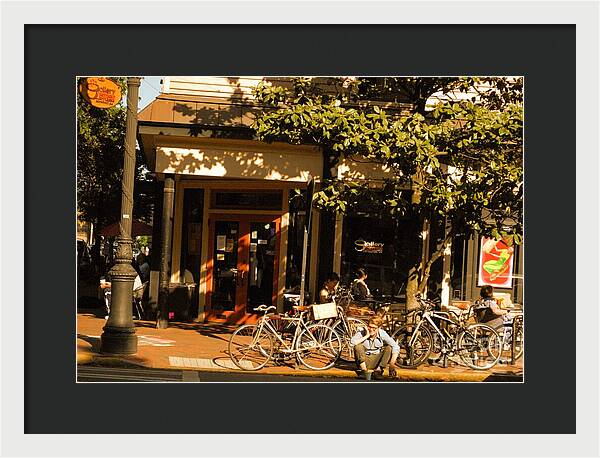 Sunny Afternoon at a Bike Cafe - Framed Print