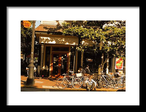 Sunny Afternoon at a Bike Cafe - Framed Print