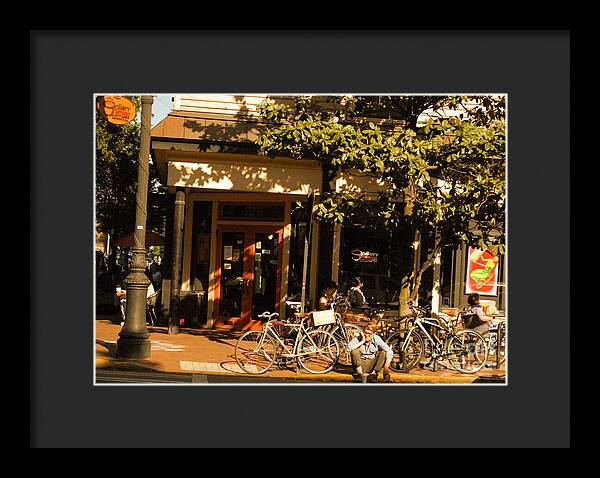 Sunny Afternoon at a Bike Cafe - Framed Print