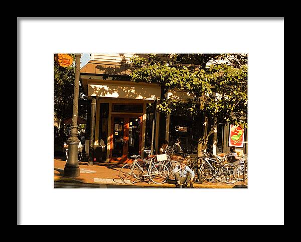 Sunny Afternoon at a Bike Cafe - Framed Print
