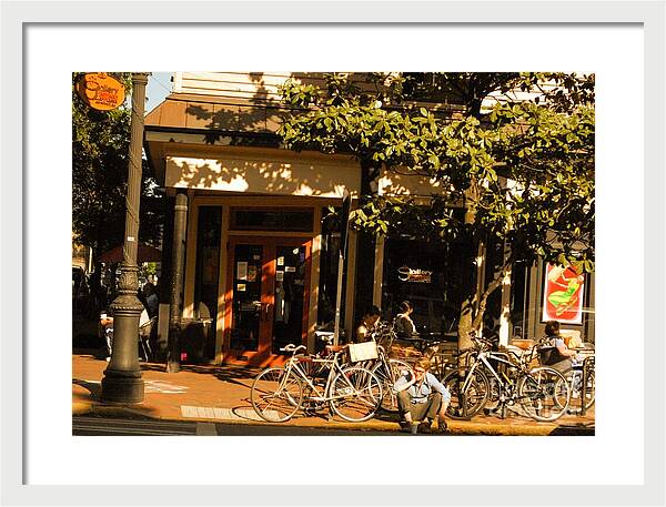 Sunny Afternoon at a Bike Cafe - Framed Print