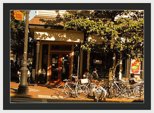 Sunny Afternoon at a Bike Cafe - Framed Print