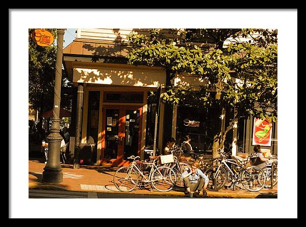 Sunny Afternoon at a Bike Cafe - Framed Print
