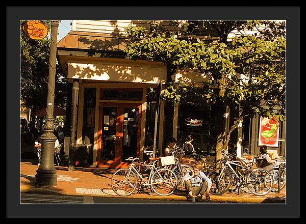 Sunny Afternoon at a Bike Cafe - Framed Print