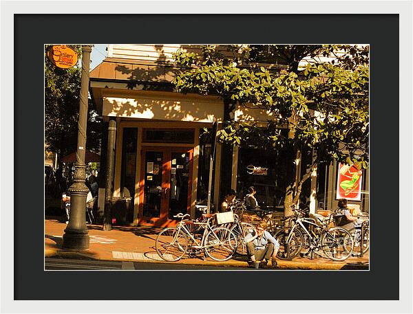 Sunny Afternoon at a Bike Cafe - Framed Print