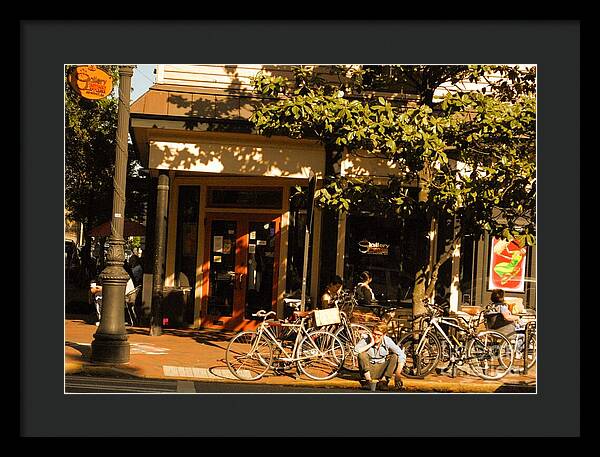 Sunny Afternoon at a Bike Cafe - Framed Print