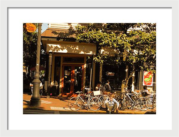 Sunny Afternoon at a Bike Cafe - Framed Print