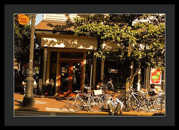 Sunny Afternoon at a Bike Cafe - Framed Print