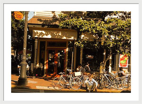Sunny Afternoon at a Bike Cafe - Framed Print
