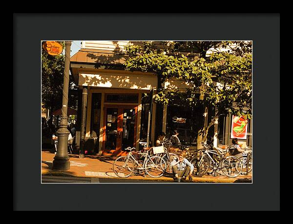 Sunny Afternoon at a Bike Cafe - Framed Print