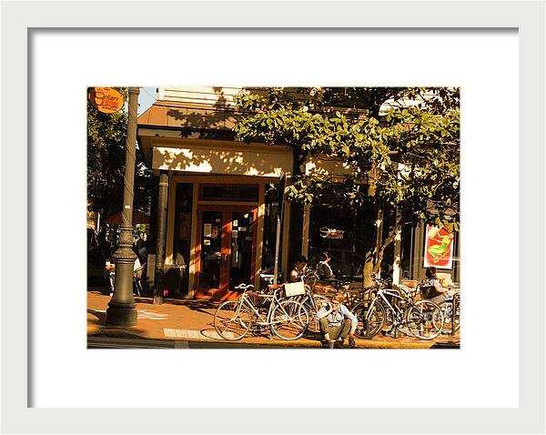 Sunny Afternoon at a Bike Cafe - Framed Print