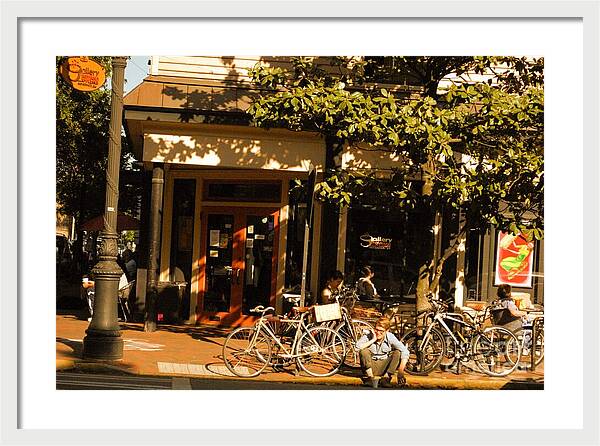 Sunny Afternoon at a Bike Cafe - Framed Print