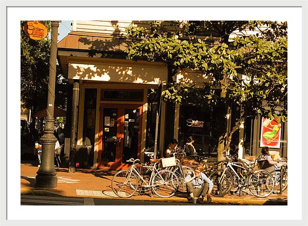 Sunny Afternoon at a Bike Cafe - Framed Print