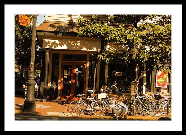 Sunny Afternoon at a Bike Cafe - Framed Print