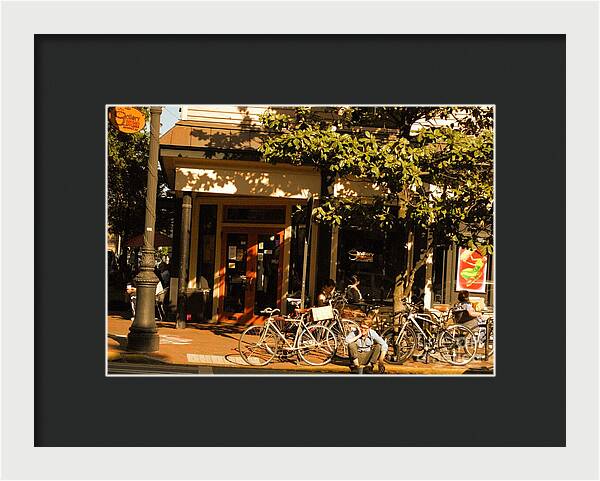 Sunny Afternoon at a Bike Cafe - Framed Print