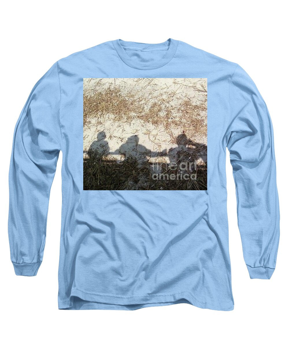 Three Shadows on Sandy Shore Long Sleeve Cotton Blend T-Shirt, Machine Washable Tee