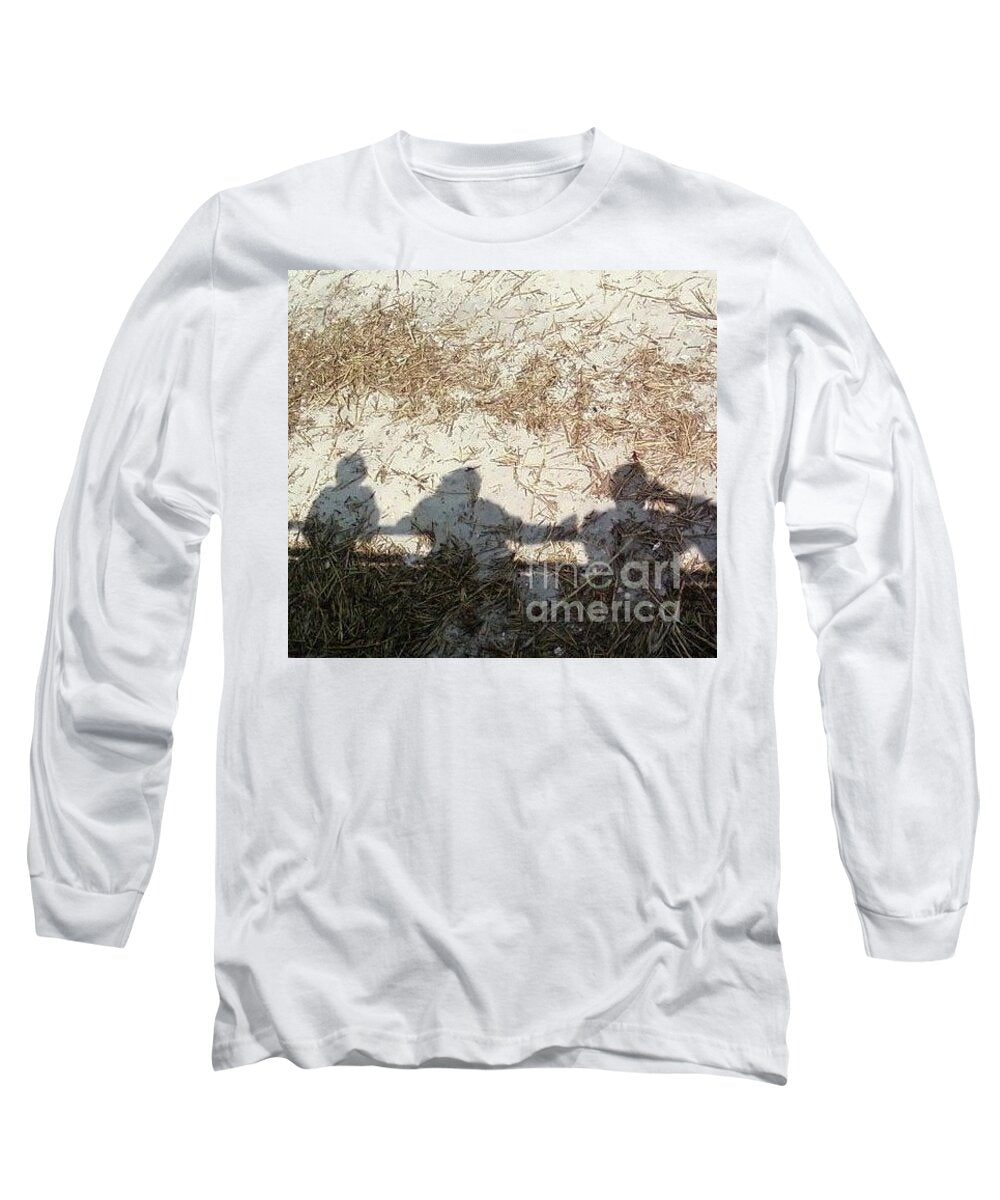 Three Shadows on Sandy Shore Long Sleeve Cotton Blend T-Shirt, Machine Washable Tee