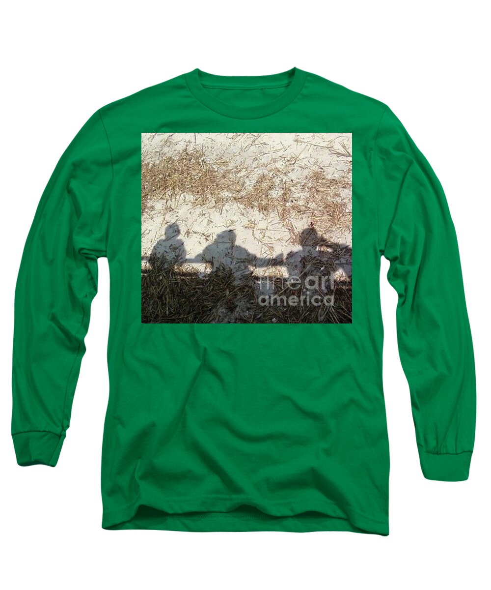Three Shadows on Sandy Shore Long Sleeve Cotton Blend T-Shirt, Machine Washable Tee