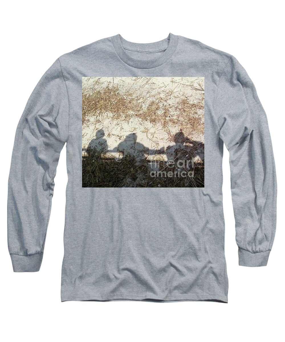 Three Shadows on Sandy Shore Long Sleeve Cotton Blend T-Shirt, Machine Washable Tee