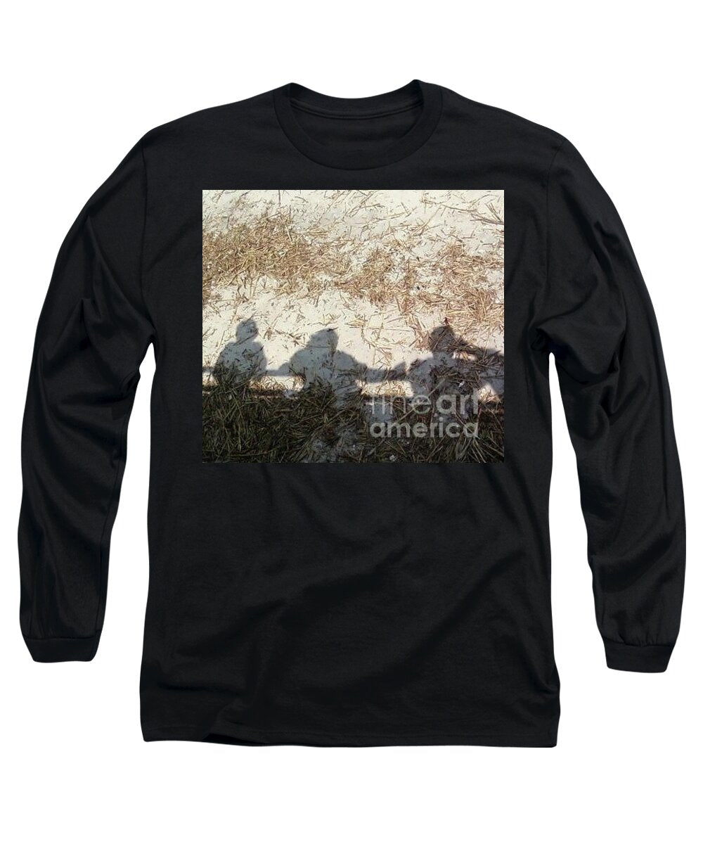 Three Shadows on Sandy Shore Long Sleeve Cotton Blend T-Shirt, Machine Washable Tee
