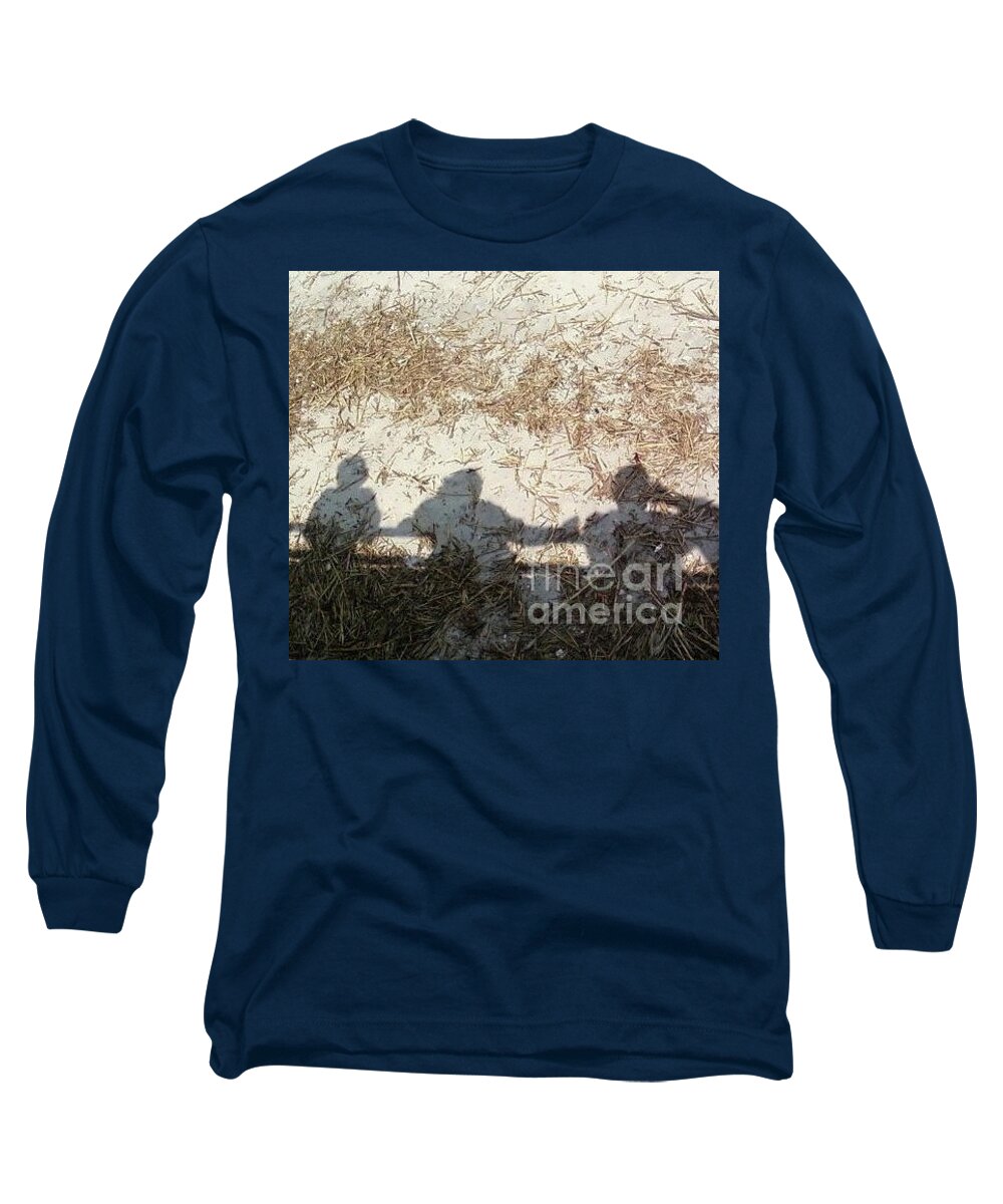 Three Shadows on Sandy Shore Long Sleeve Cotton Blend T-Shirt, Machine Washable Tee