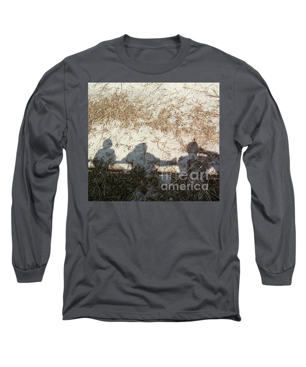 Three Shadows on Sandy Shore Long Sleeve Cotton Blend T-Shirt, Machine Washable Tee