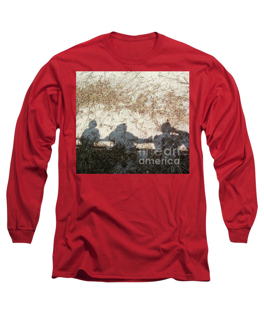 Three Shadows on Sandy Shore Long Sleeve Cotton Blend T-Shirt, Machine Washable Tee