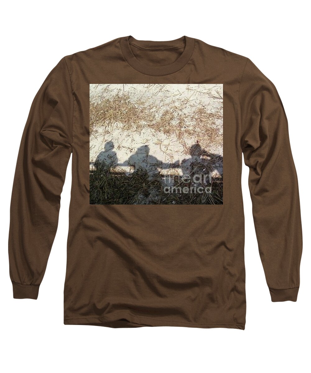 Three Shadows on Sandy Shore Long Sleeve Cotton Blend T-Shirt, Machine Washable Tee