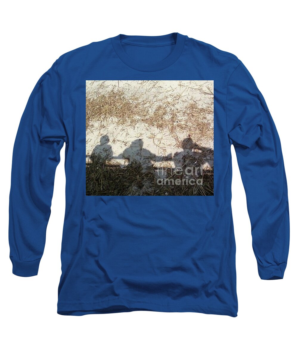 Three Shadows on Sandy Shore Long Sleeve Cotton Blend T-Shirt, Machine Washable Tee